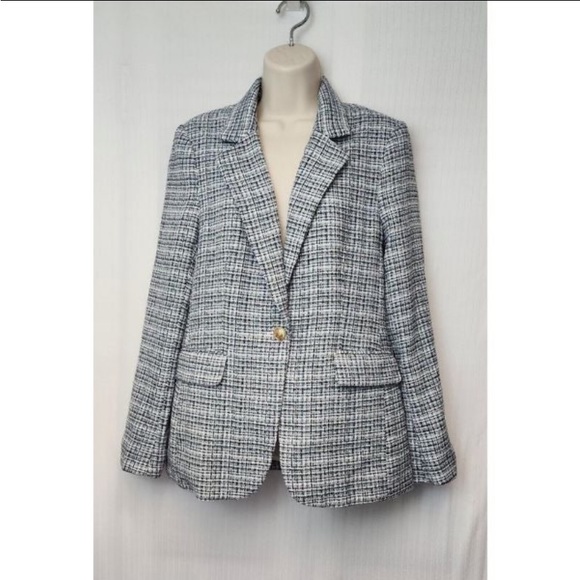 Boucle Single Breasted Plaid Blazer Jacket - Picture 5 of 11